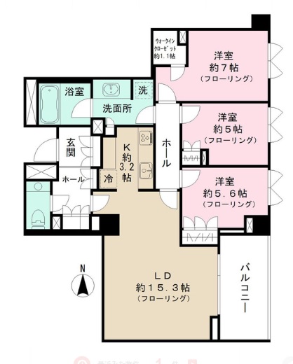 パークコート渋谷大山町ザプラネ清邸 ３１１号室 3LDK＋WIC＋SIC 84.49㎡ （賃貸）